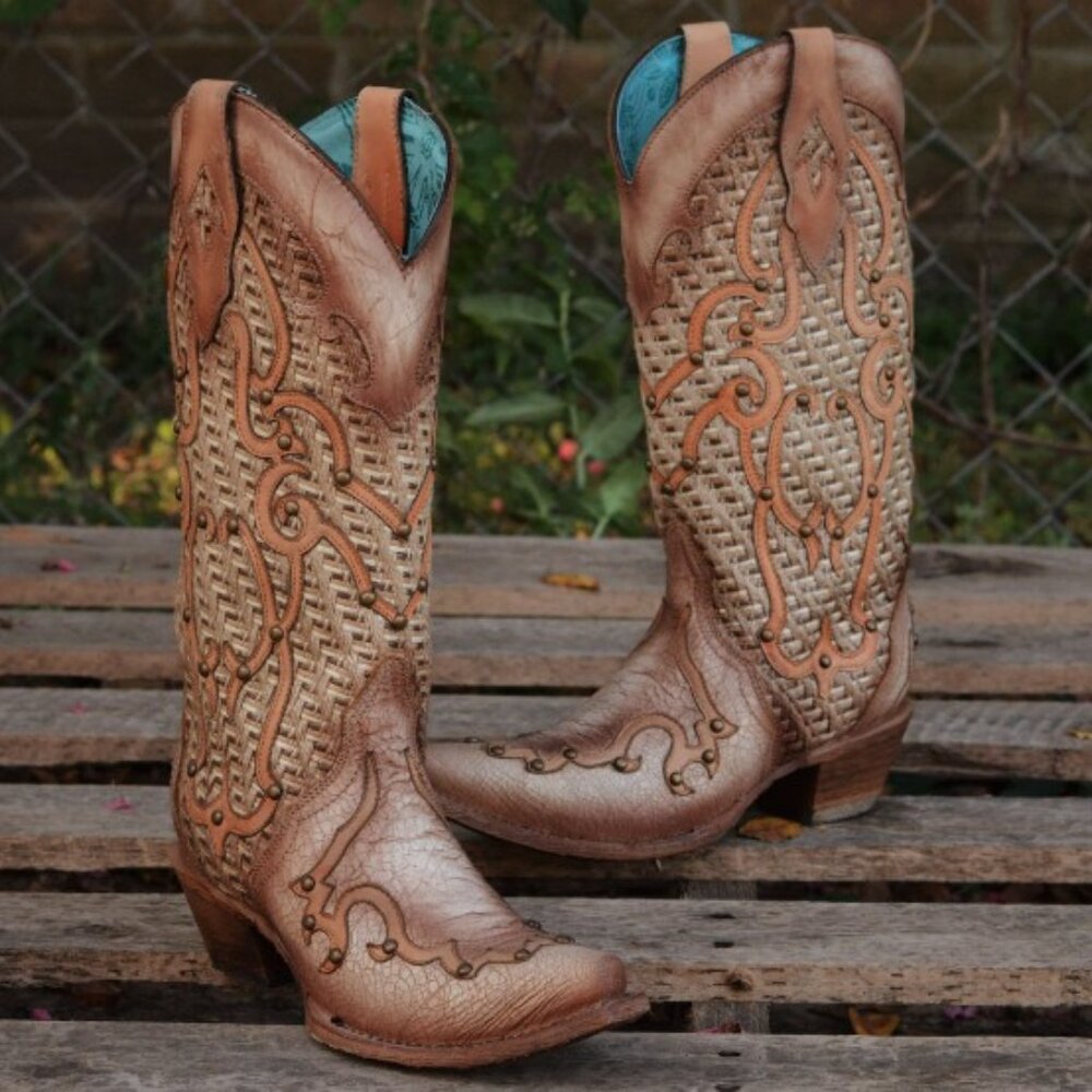 CORRAL - LD Bone Overlay & Embroidery Boots - Size 10 1/2
